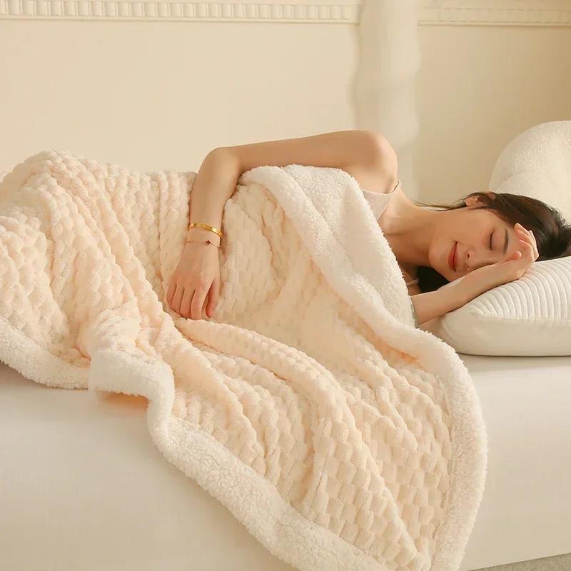 Fleece Autumn Winter Warm Blankets for Beds Sofa Soft Skin Friendly Faux Lambswool Blanket Flocked Comforter