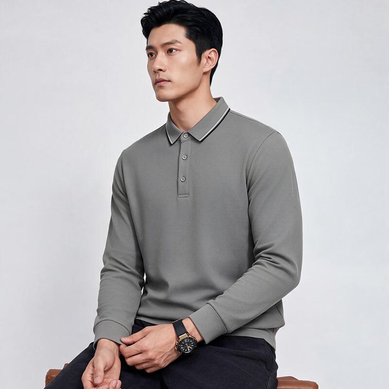 Hodo Men's Cotton-Silk Blend Long Sleeve Polo Shirt