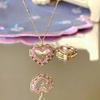 Pink Retro Heart Pendant Necklace - Elegant Light Luxury Clavicle Chain for Women