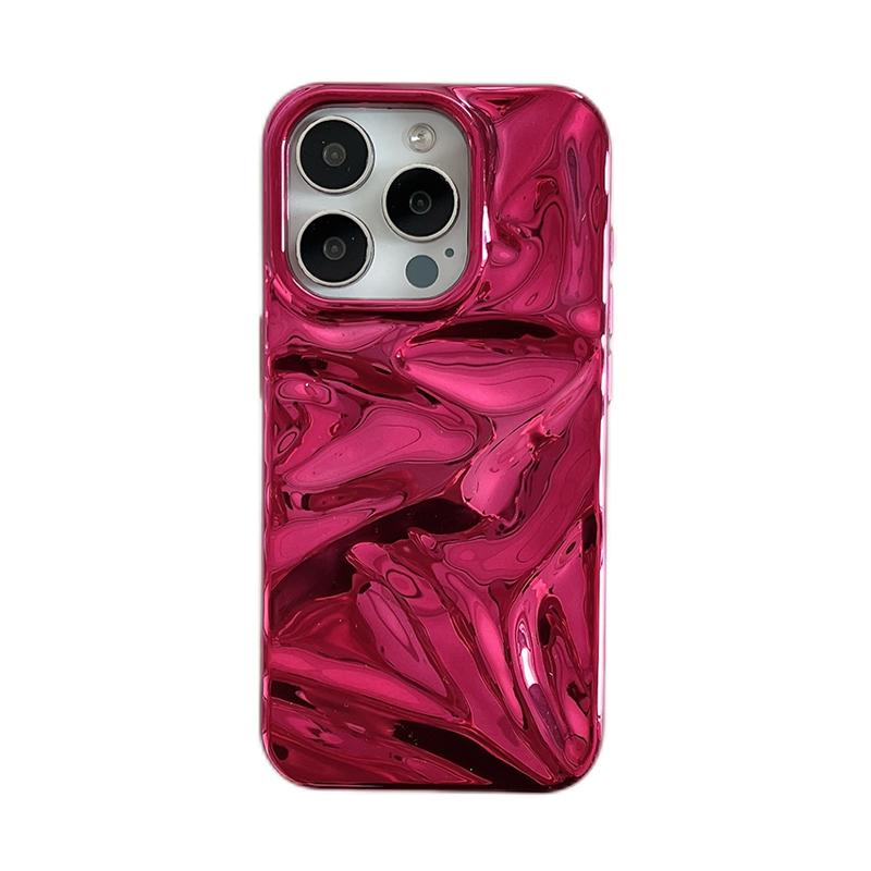 

Plating Red Water Ripple Wrinkle Texture Case For iPhone 16 Pro Max 17 Air 15 14 13 12 11 16 Plus Glossy Silicone Back Cover iPhone 12 Pro
