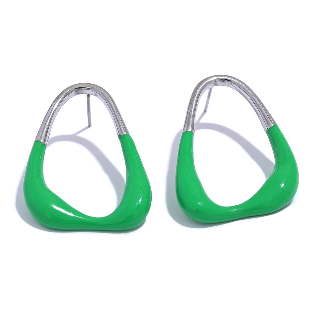 

Yhpup Green Enamel Minimalist Fashion Geometric Hollow Stud Earrings Women Trendy Summer Stainless Steel Stylish Jewelry