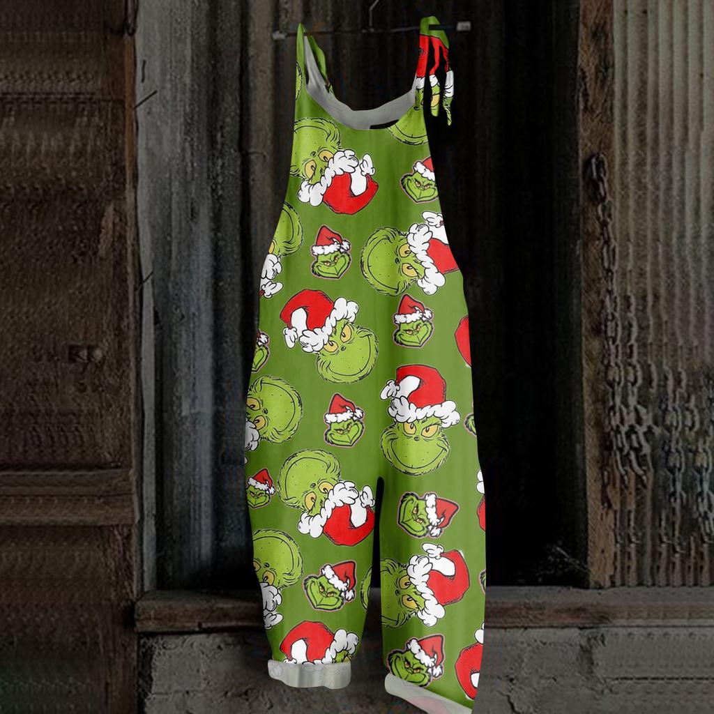 Women's Casual Loose Jumpsuit Christmas Print Wide Leg Jumpsuit Sleeveless With Pockets