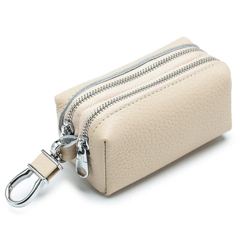 Echte Leder Auto Schlüsselbörsen Mode Schlüsselhalter Hausmeister Schlüssel Organizer Doppelreißverschluss Schlüsselanhänger Etui Schlüssel Tasche Münzbeutel