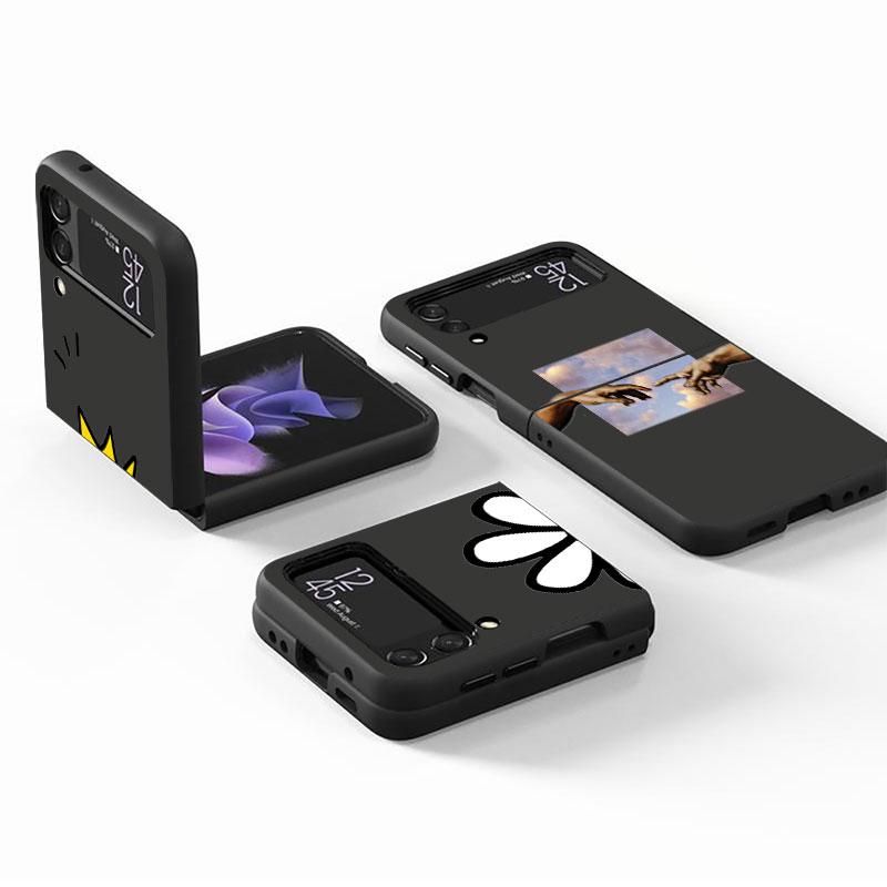 Blumen Herz Hülle für Samsung Galaxy Z Flip 3 4 5G Schwarzes hartes PC-Telefongehäuse Z flip4 Luxus Coque Shell