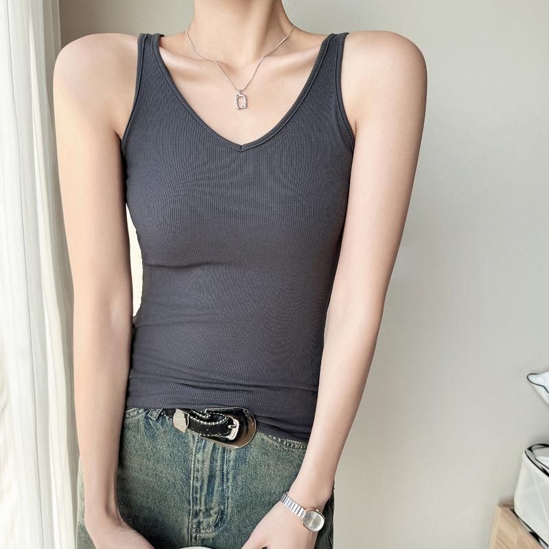 Gestricktes geripptes V-Ausschnitt Unterhemd für Damen zum Tragen unter einem Anzug für Frühling, Herbst und Sommer Sexy Hotties Slim-fit Top