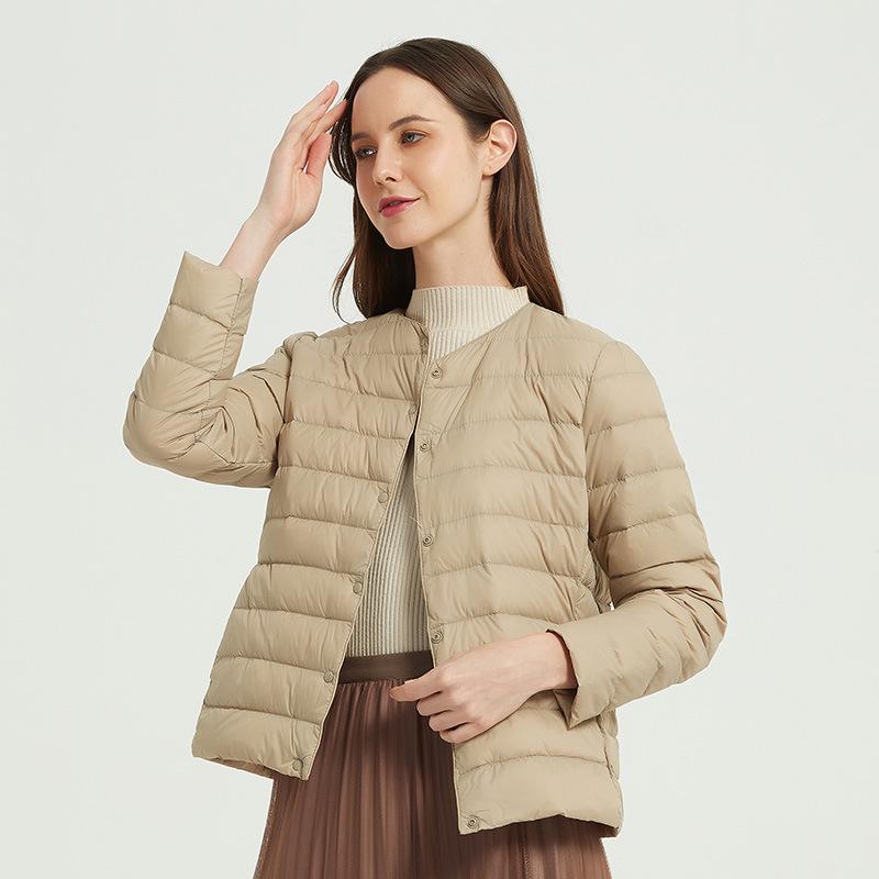 Women's Ultra-Light Convertible Down Jacket - 90% White Duck Down, Round/V-Neck, for Spring, Autumn, Winter