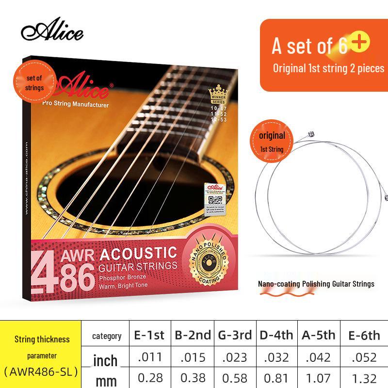 Sada strun pro akustickou folkovou kytaru Alice s fosforovým bronzem (6 strun)