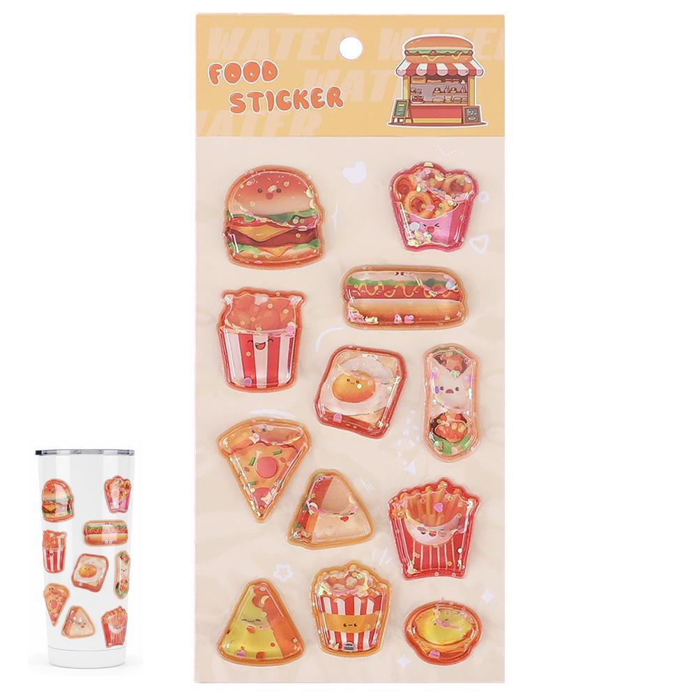 Adorable Assorted Decals 3D Embossed Crystal Children Stickers, Cartoon Mini Hamburger Ice Cream Milk Tea 3D Journal Stickers