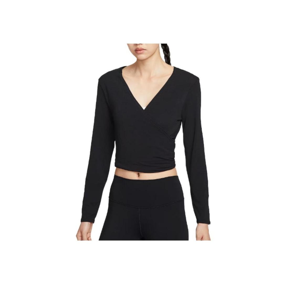 

Nike Short Slim Fit V-Neck Long Sleeve T-Shirt Women tops Black HV3658-010 S