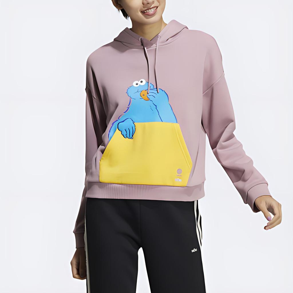 Adidas Neo Sesame Street Collaborative Series Cartoon Print Loose Hoodie Long Sleeve Sweatshirt Women Tops Pink HD7273