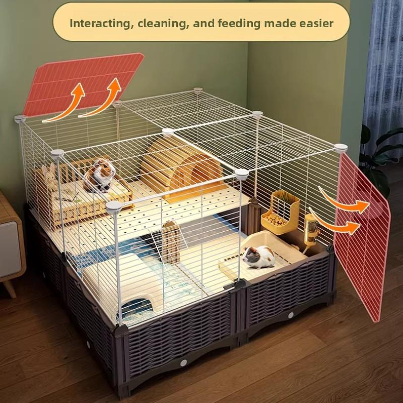 Guinea Pig Cage Mansion with Toilet Double Layer Enclosed Platform for Dutch Pigs Spacious Landscape Habitat Large Rodent Home