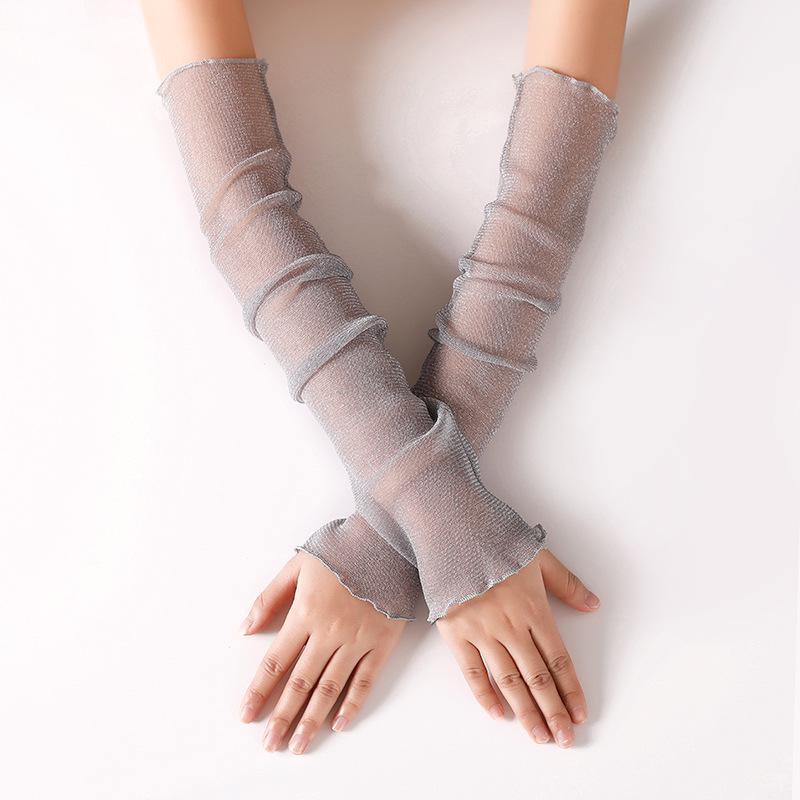 Ice Silk Mesh Women's Sun Protection Arm Sleeves - Lightweight, Breathable, Half-Finger Design for Cycling, Covers Scars and Tattoos.