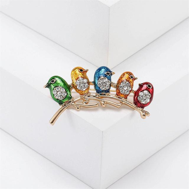 

Модные милые эмалированные броши с 5 птицами для женщин, металлические красочные инкрустированные стразами, повседневная очаровательная брошь, булавки, ювелирные изделия, подарки для девочек