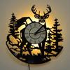 Waldhirsch Vinyl Schallplatte Wanduhr LED Nachtlicht Fernbedienung Kunst Kreative Wohndekoration Kindergeschenk Wanduhr