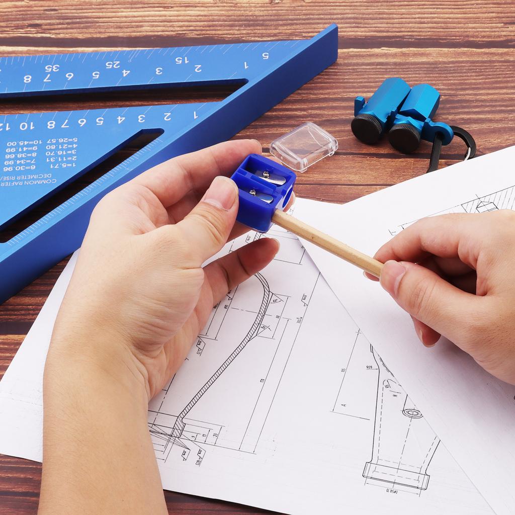 12 Inch Blue Aluminum Alloy Metric Imperial Scale Triangle Ruler Set with Stair Gauges Angle Square Durabled Woodworking Carpentry Tools Accessories