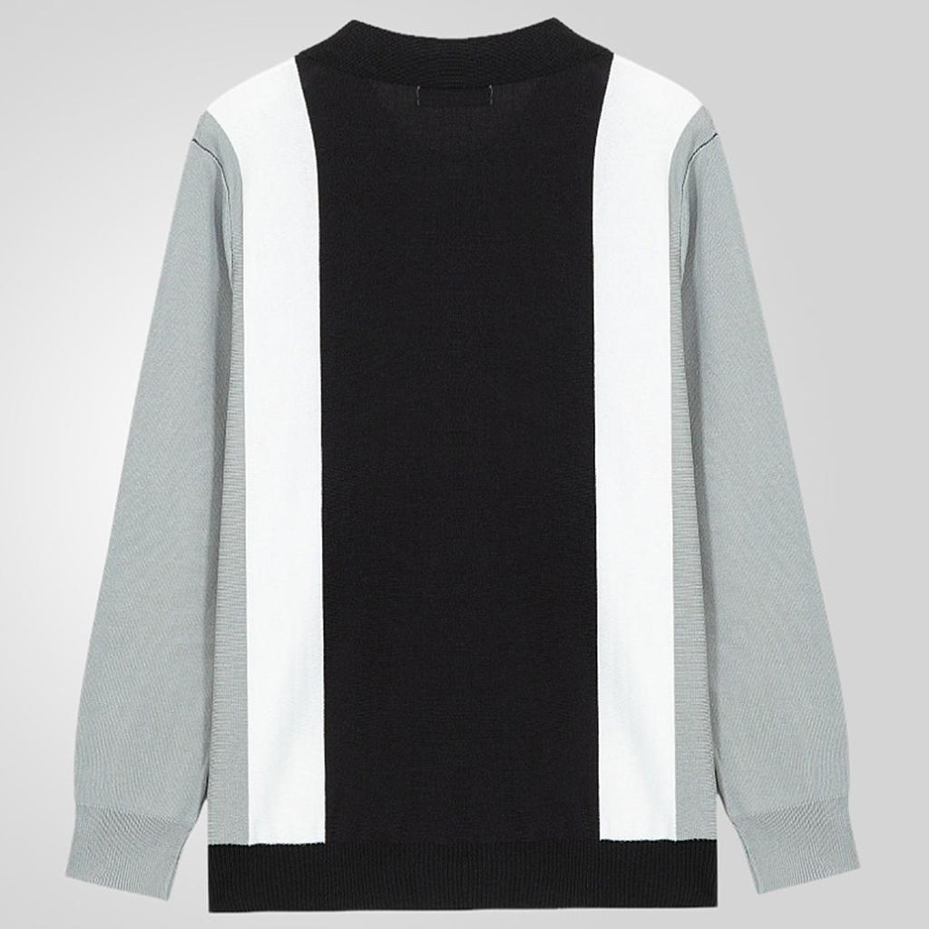 Men's Casual Color - Blocked Knitted Cardigan With Turned - Up Collar And Ribbed Cuffs Outerwear