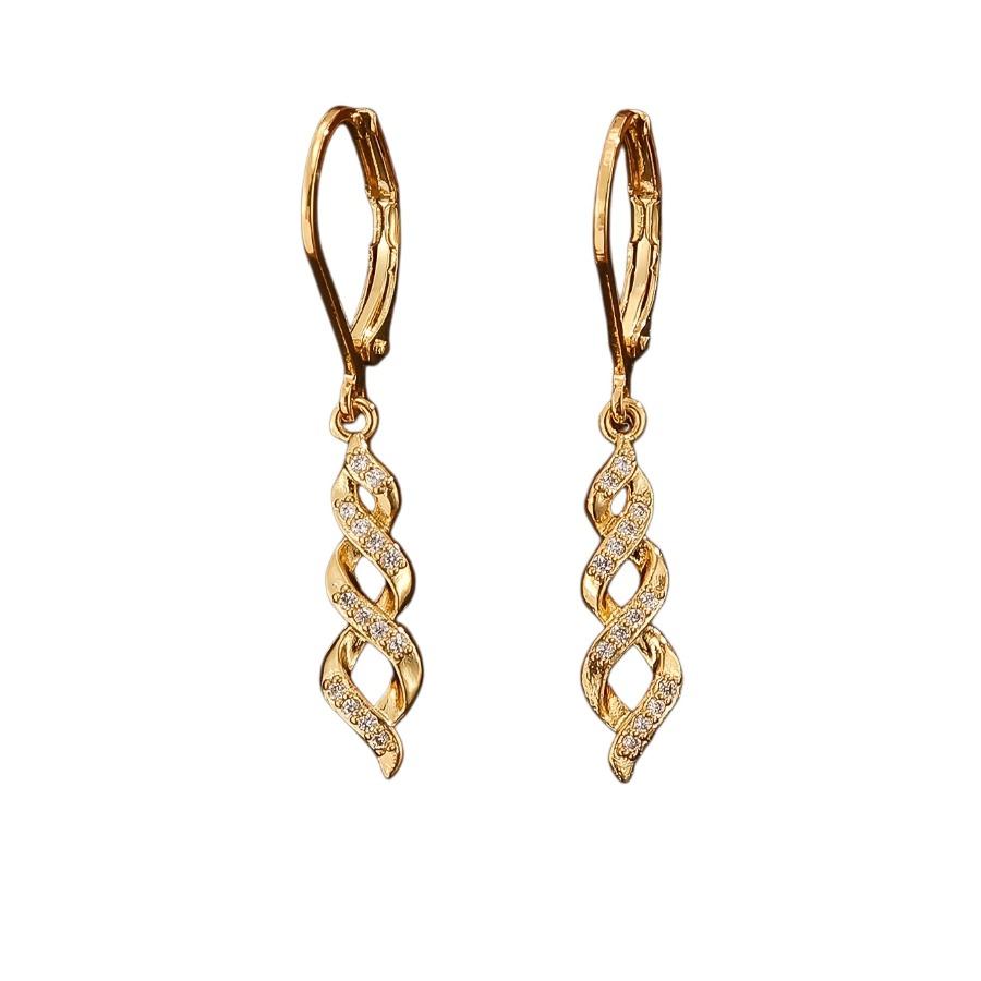 Ein Damen-Ohrklemme aus 18 Karat vergoldetem, geflochtenem, verdrehtem Design mit eingelassenen synthetischen Zirkonia-Steinen, Lange Ohrringe, mit einem einfachen, eleganten
