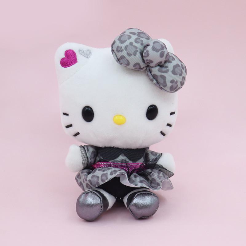 Cute Hello Kitty Plush Pendant With Plaid And Leopard Print Dress Decor For Girls Gift