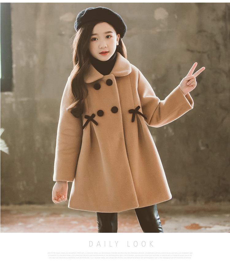 Girls' Autumn/Winter Double-Faced Wool Coat – Korean Style Fashionable Thickened Outerwear for Older Kids
