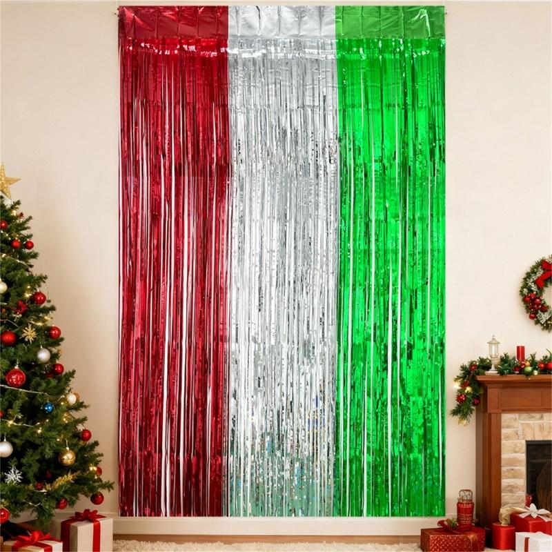 4Pcs Multicolored PET Rain Curtain Metallic Tinsel Curtain For Wedding Backdrops Christmas Birthday Party Decoration
