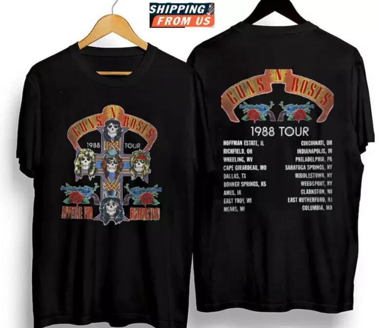 Vintage Guns N' Roses 1988 Tour Cotton T-Shirt Tops tees Men's Women's Men Women Full Size S-4XL