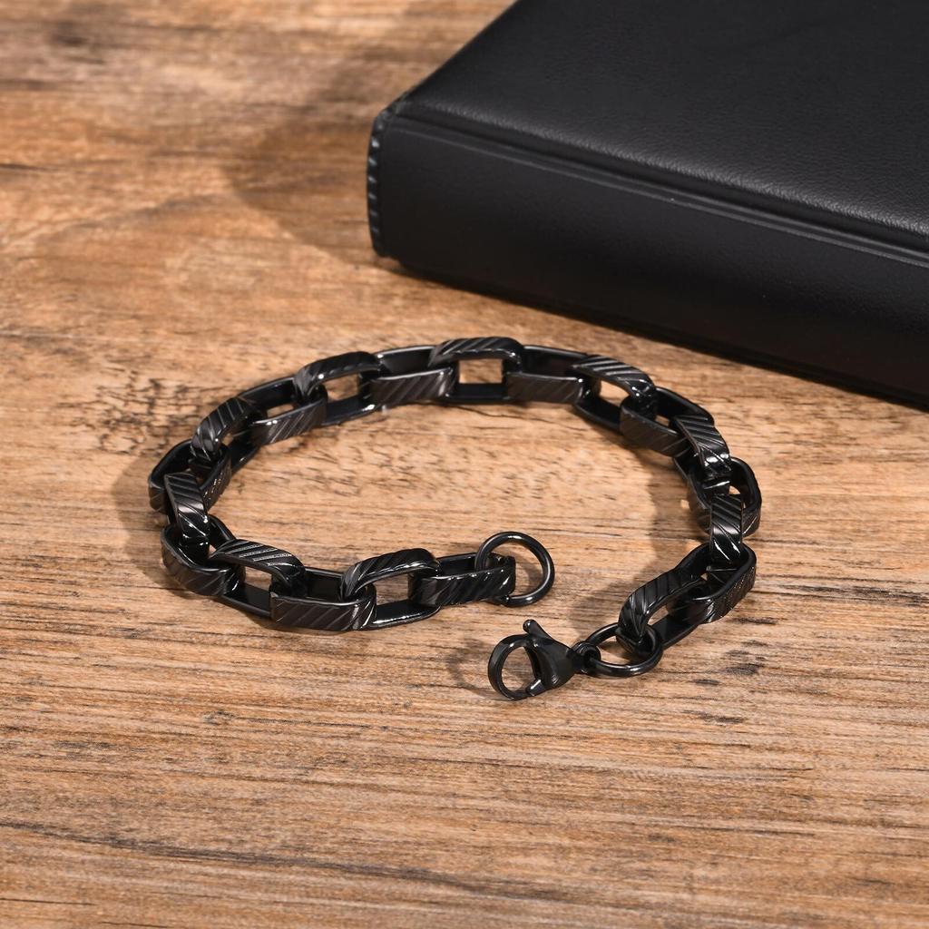 Punk Rock Chuky Chain Bracelets for Men Teens Boys, Stainless Steel Rectangle Links Chain Wristband New Jewelry