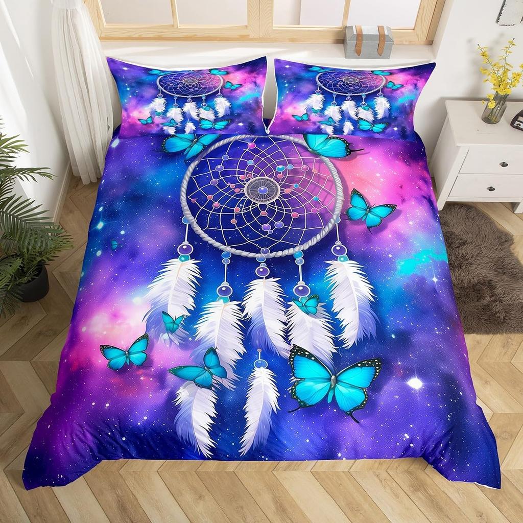 Bohemian Soft Duvet Cover Set Dreamcatcher Geometric Feather Print Beding Set King Quen Sized Dimensions Rom Decor Microfiber Warm Comforter Cover