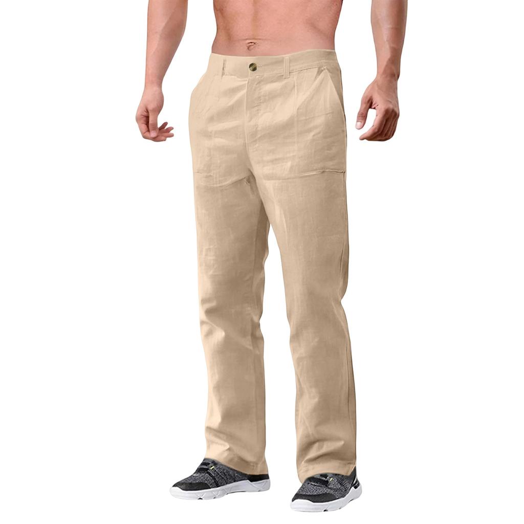 Men's Cotton And Linen Color Casual Trousers Long Pants