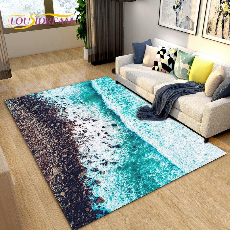 3D Ocean Seawater Beach Water Scenery Area Rug,Carpet Rug for Living Room Bedroom Sofa Doormat Decoration,Kid Non-slip Floor Mat