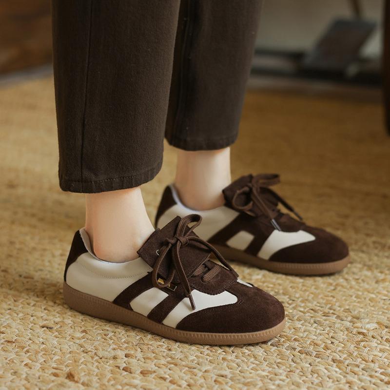 Fashion NEW Autumn Women Shoes Cow Suede Leather Shoes for Women Round Toe Thick Heel Shoes Mixed Colors Lace-up Sneakers German Trainer