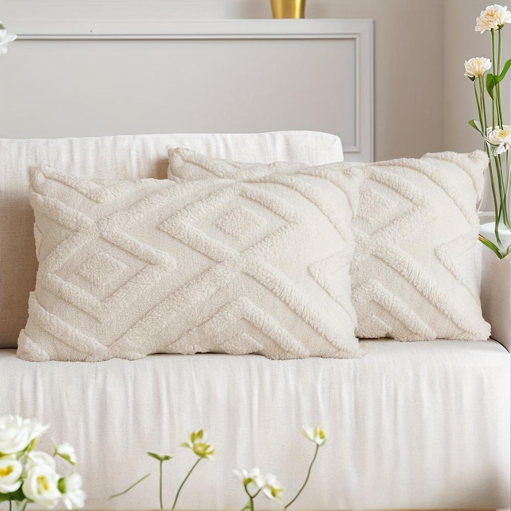 2Pcs Boho Abstract Plush Pillow Covers, Soft Fuzzy Decorative Cushion Cases for Couch, Sofa, Bedroom & Farmhouse Home Decor