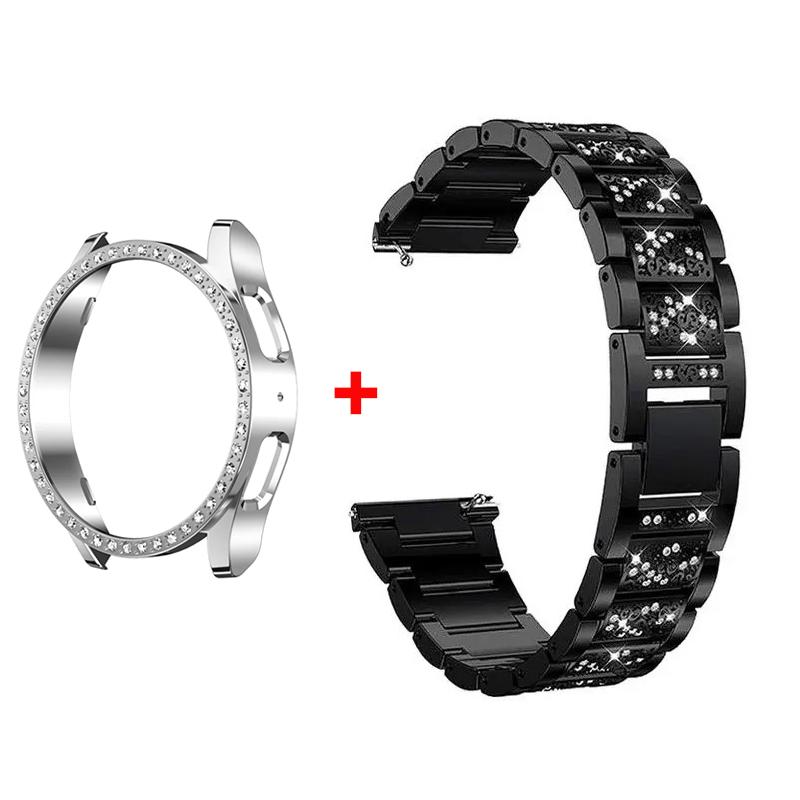 

Металевий Ремінець+Корпус для Samsung Galaxy Watch7 6 5 4 40мм 44мм Ремінець Жіночий Нержавіюча Сталь Алмазний Браслет & Захисний Бампер Аксесуар Galaxy watch4 40mm