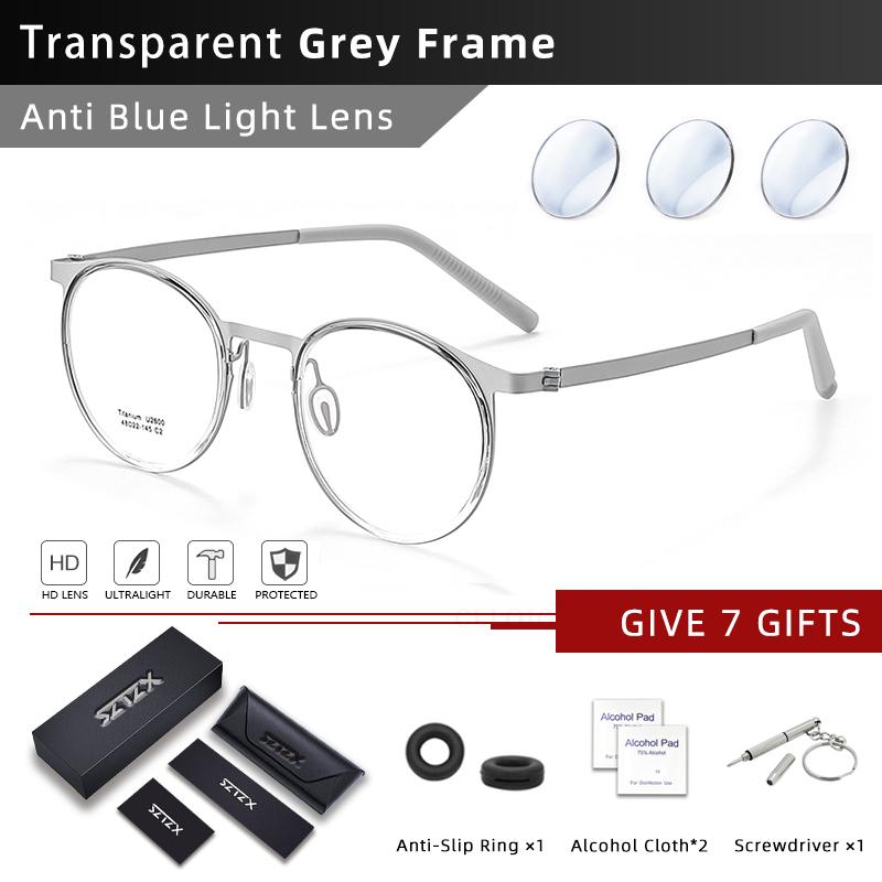 

SZTZX Ультралегкие фотохромные очки для чтения из чистого титана Классические круглые очки для коррекции зрения с защитой от синего света при близорукости 0