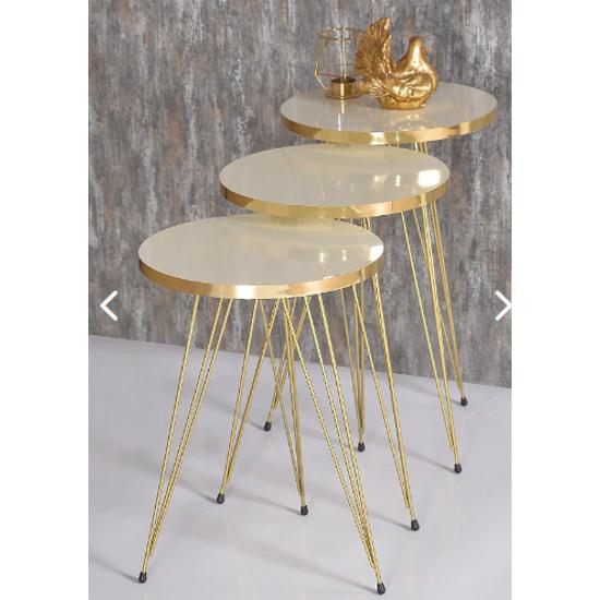 Nesting Table And Center Table Ellipse Set Gold Cream Wire