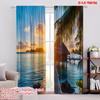 2pcs 2D Flat Printing Curtains Seaside Scenery (2) Digital Printed Polyester Drapes Festive Holiday Use for Event Decoration