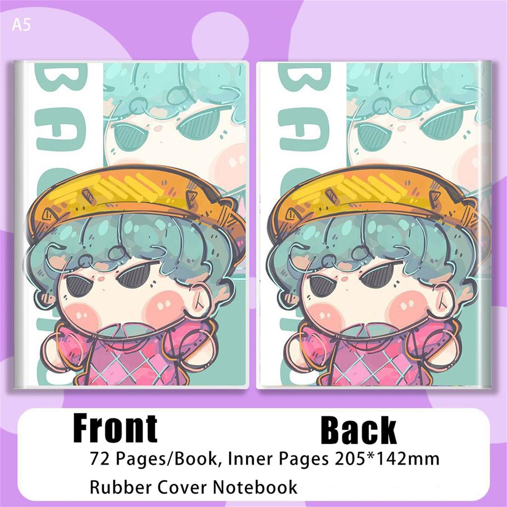 Double Sided Pattern Rubber Cover Notebook A5 Size 72 Sheets Notebook, Waterproof Diary Horizontal Lined Notebook