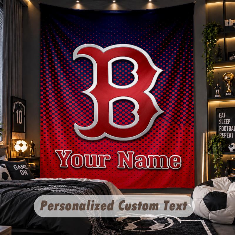 TapestryBoston Red Sox Custom Name Text Personalized Wall Hanging Tapestry Home Wall Decor