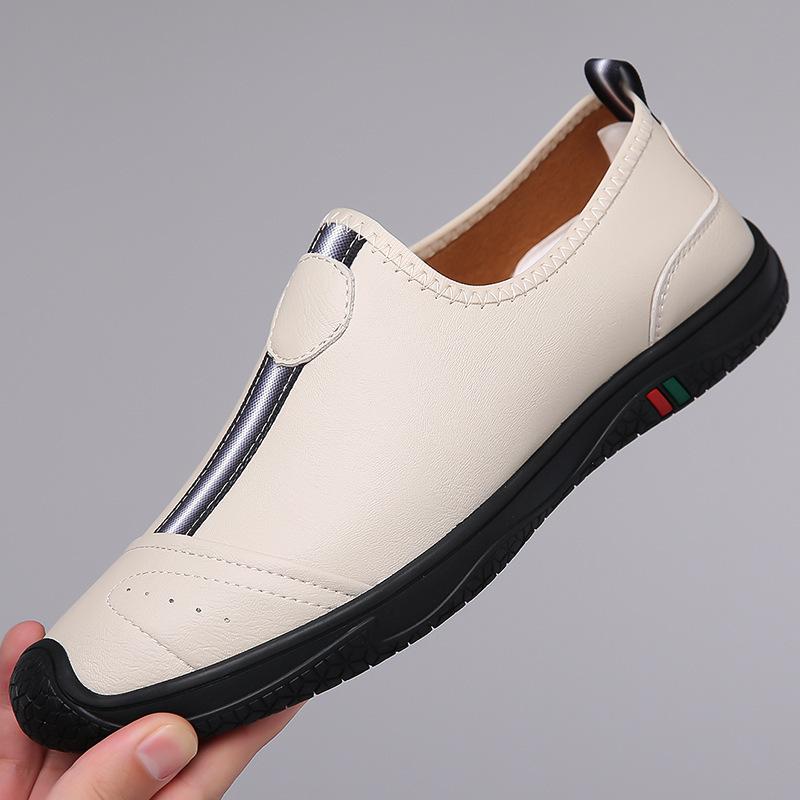 Men's Shoes 2025 Summer New Breathable Thin Hollow Hole Shoes Black Leather One-pedal Lazy Casual Leather Shoes