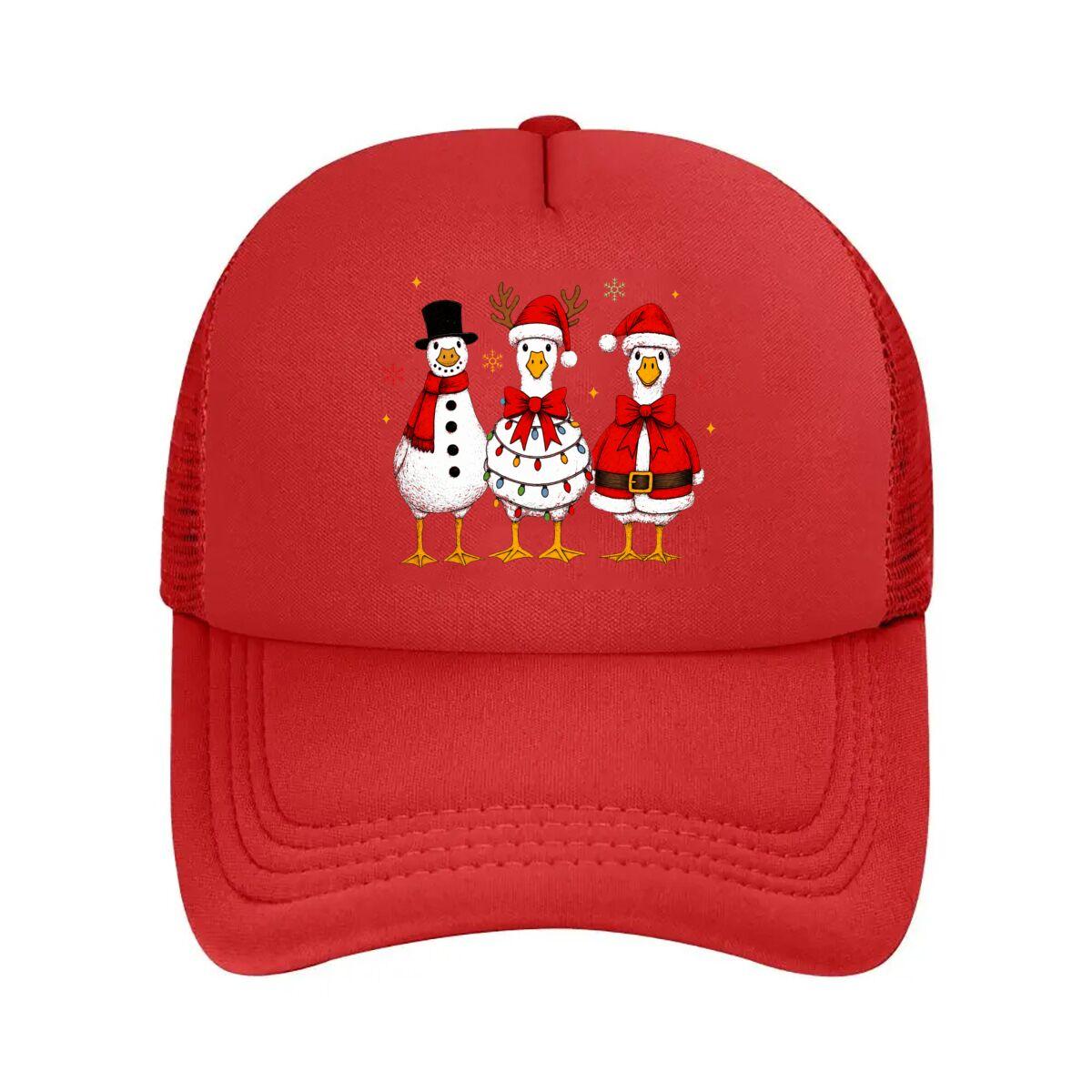 Christmas Three Geese SnowUnisex Reindeer Santa Bow Snowflake Mesh Baseball Cap Casual Hat Outdoor  For Womens Unisex FeUnisex One Size