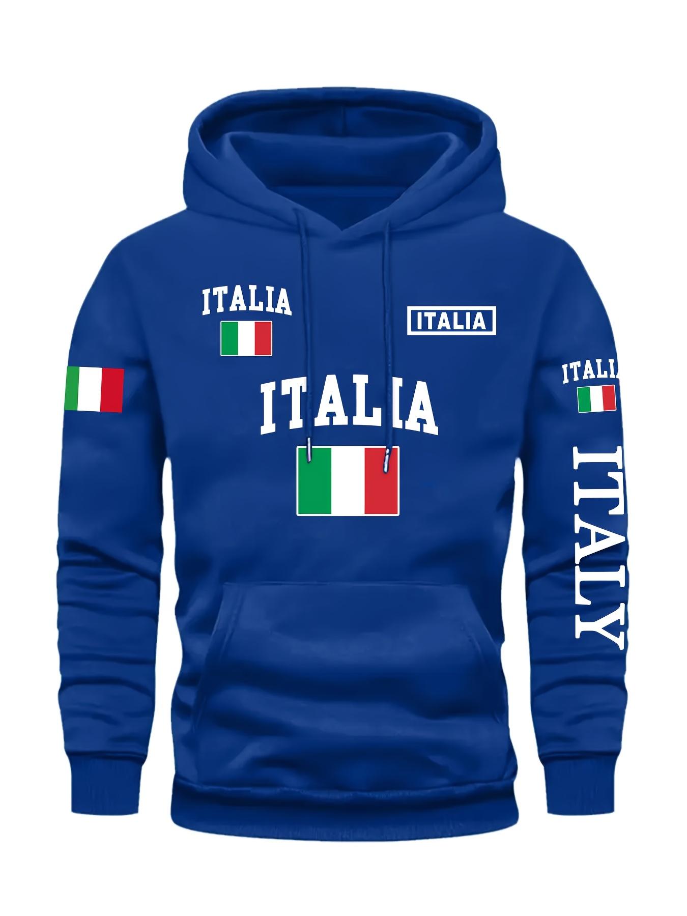 Herren Stilvoller Grafik-Hoodie Schwarz Lässiger Pullover Vordertasche Bequeme Polyestermischung Maschinenwaschbar Italien Sweatshirt L blue