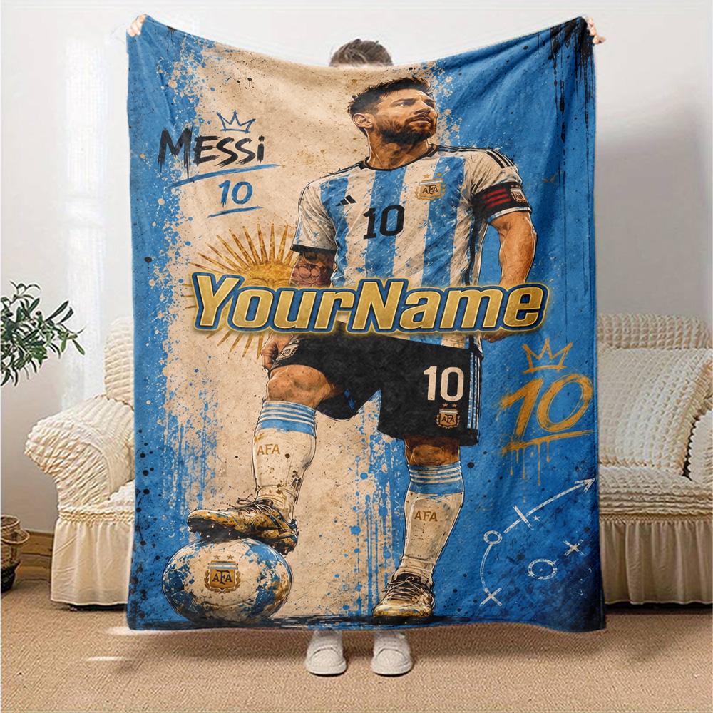 Messi Customize Your Name Blanket Cozy Personalized Blanket Durable Comfort Throw For Picnics Living Room Couch Seaside Four Seasons Universal