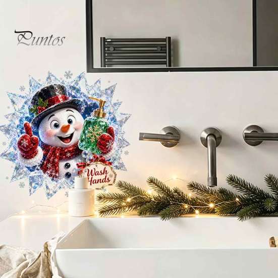 Cartoon Xmas Toilet Seat Cover Stickers Christmas Stickers, Self?Adhesive Waterproof PVC Wall Decals, 3D Colorful Reindeer Santa Tank Lid Decor for