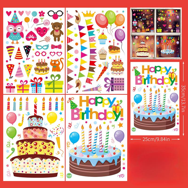 Children's Birthday Party Decoration, Window Scene Arrangement, Cake Shop Glass Stickers, Window Static Stickers, Decorative Window Stickers