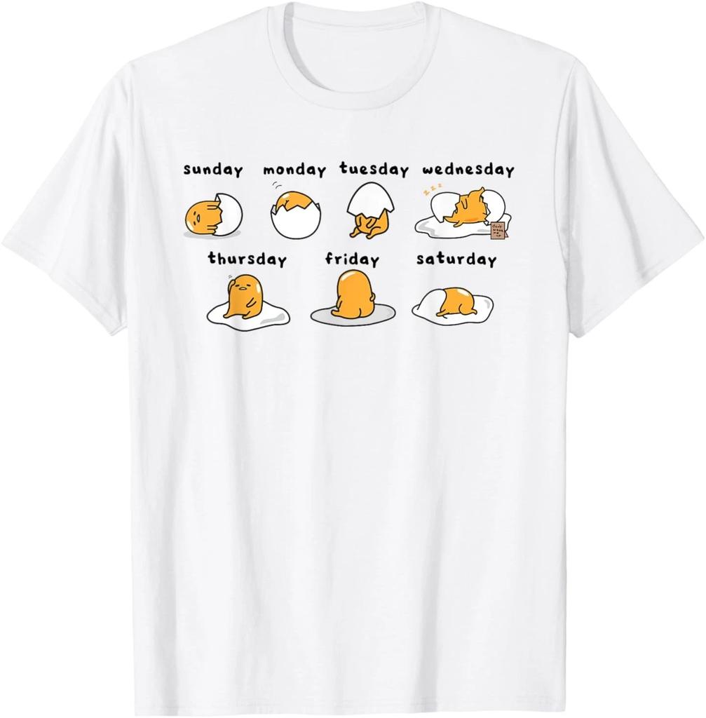 Gudetama Days of the Week T-Shirt Mens Womens Tops 100% Cotton Tee