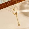 Gold Plated Double Layer Necklace with Heart Clover CZ Pendants, Dainty Adjustable Cable Chain for Women, Elegant Daily Jewelry