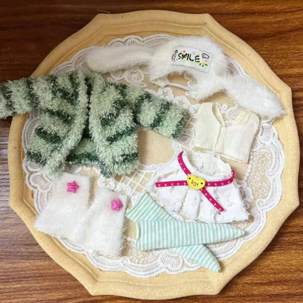 Braun Kariertes Kleid Set 6 Teile BJD Puppenkleidung süßer Prinzessinnenstil 30cm Puppenkleidung Outfitwechsel Anzieh Zubehör