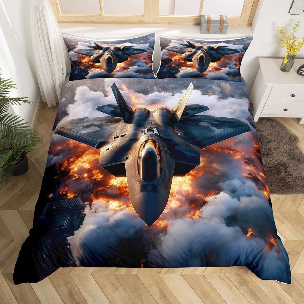 War Themed Air Force Fighter Jets 3D Printed Bedding Set Cozy Duvet Cover King Queen Twin Size Birthday Gift Boy Kid Room Decor