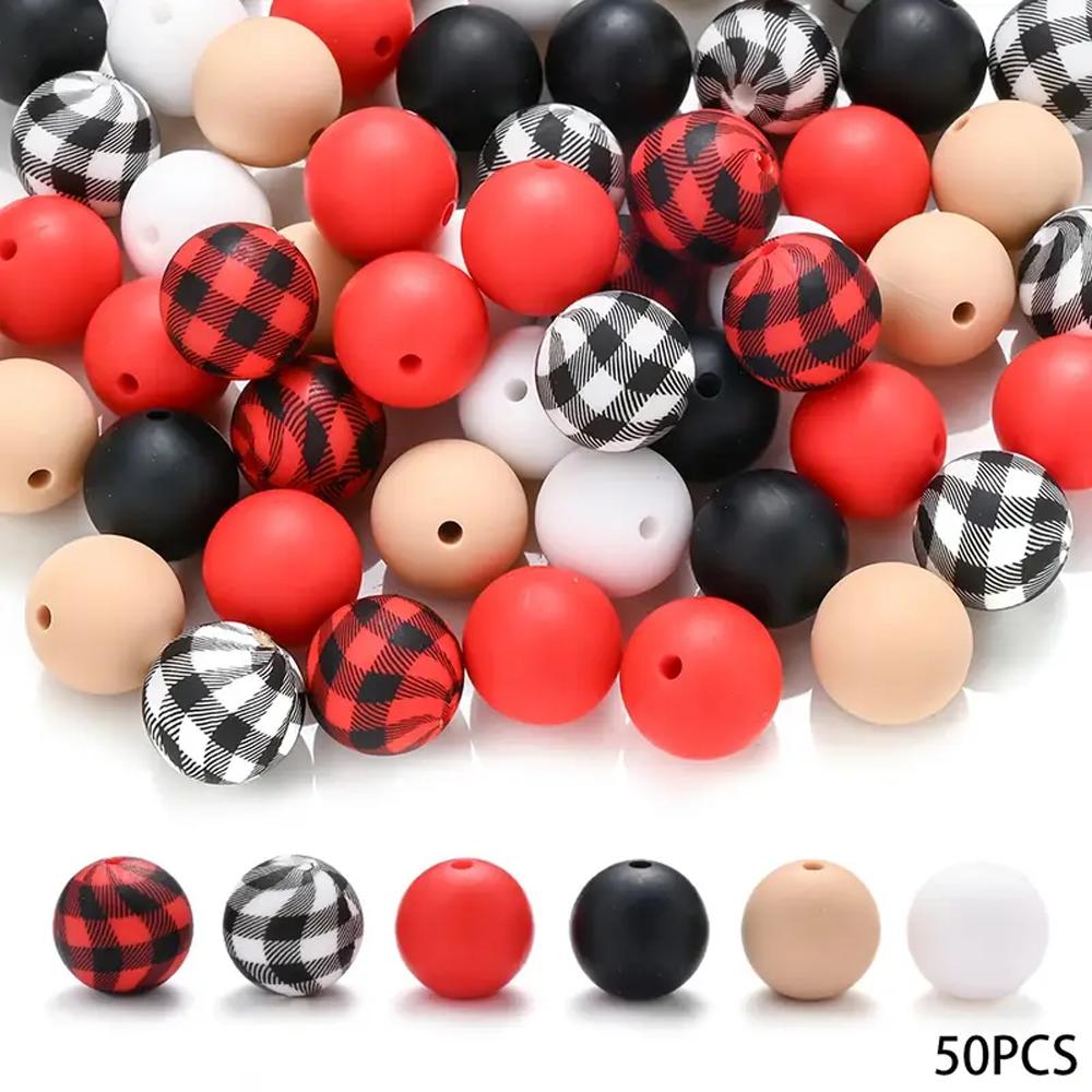 50PCS vibrant 15mm silicone bead set - suitable for DIY keychains, bracelets, and pen decorations