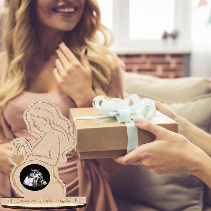 Pregnant Sonogram Picture Frame, Creative Wooden Ultrasound Photo Frame with Stand, Gender Disclosure Party Decor for New Mom