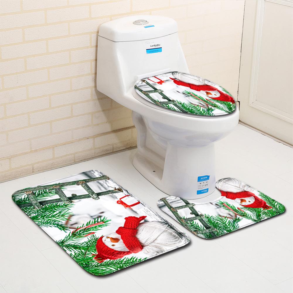 Christmas Bathroom Floor Mat Toilet Three-Piece Set